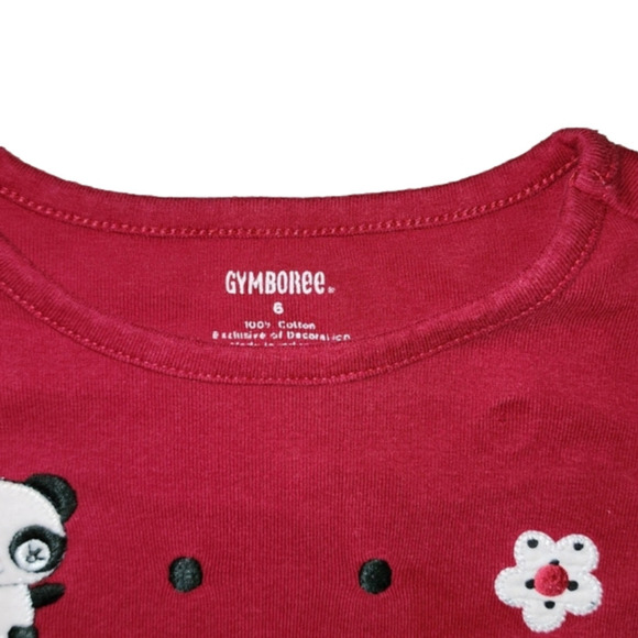 Gymboree Red Long Sleeve Tee with Dots, Flowers and Panda - Picture 3 of 4